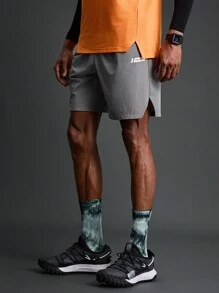 Manfinity Sport Polished Freund Stil Herren Lässig Sport Shorts mit Buchstaben-Muster Taschen, graue Shorts