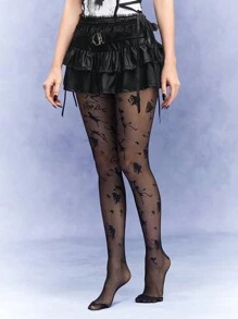 Corpse Bride | ROMWE Cartoon Character Print Elastic Sexy Tights - Black - View 4