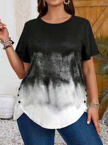 EMERY ROSE Plus Size Women's Short Sleeve Black And White Ombre Printed T-Shirt, Summer