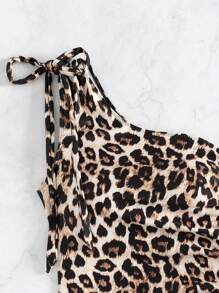 SHEIN Swim Traje de baño de uso diario con hombros oblicuos y estampado de leopardo para mujer