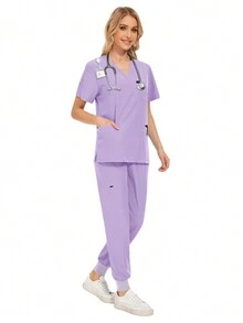 Ensemble de jogging pour femmes infirmière/doctor, uniformes de travail de blouse et de pantalon de chirurgie pour salle d'opération, vêtements de travail pour blouses de chirurgie d'hôpital - Prune - Voir 4