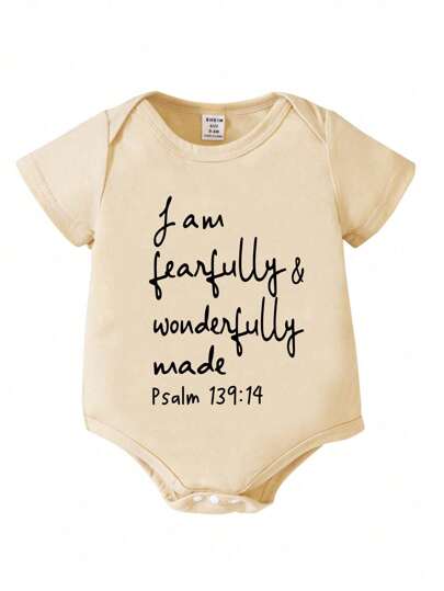 SHEIN Playful Pals Pelele informal de manga corta con estampado de letras para recién nacida, conjunto de verano diario cómodo