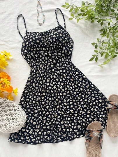 Soleia Women's Ditsy Floral Cross Strap Backless Cami Dress, Summer