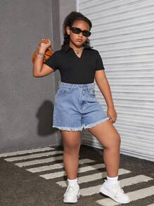 SHEIN Tween Girls' Extended Size  Casual Polo Shirt, Simple And Comfortable, Set Of Multiple Short Sleeve T-Shirts - Multicolor - View 2