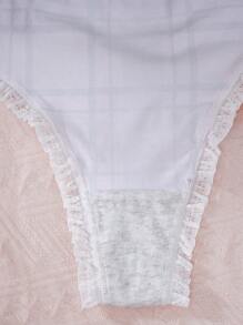 3pcs Women's Simple Plaid Pattern Lace Trimmed Thongs - Multicolor - View 7