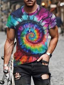 Manfinity LEGND Men's Tie Dye Print Round Neck T-Shirt - Multicolor - View 1