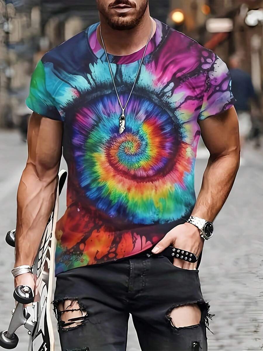 Manfinity LEGND Men's Tie Dye Print Round Neck T-Shirt - Multicolor - View 1
