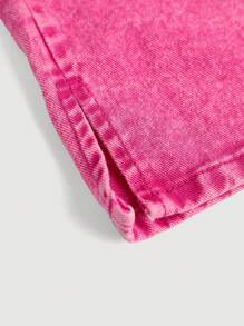 SHEIN Young Girls Y2K Rose Red Fashion Washed High-Waist Slit Hem Straight Leg Jeans,Summer Boho Thin Denim Wide-Leg Pants - Hot Pink - View 5