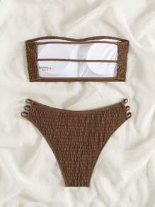 SHEIN Swim 2026 Spring/Summer Women's Brown Backless Sexy Vacation Side High Cut Bikini Swimsuit 2 Pieces Set - Coffee Brown - View 4