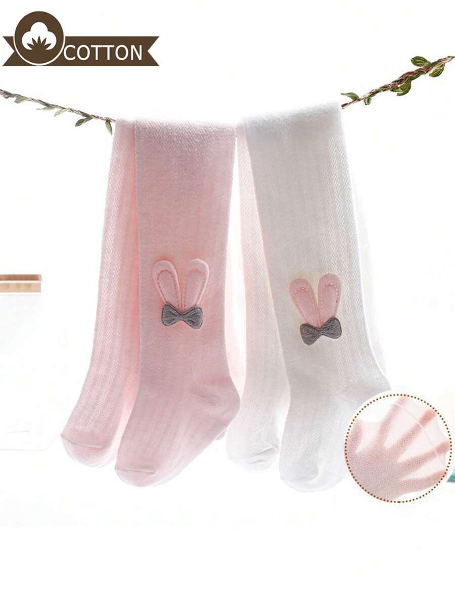 2 peças Meias Antimosquito Fofa com Decoração de Orelha de Coelho para Bebê Menina, Meias-Calças de Malha Doce Adequadas para o Uso Diário no Verão