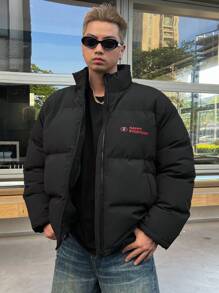 DAZY Winter Men's Padded Coat With Letter Print Jacket - Black - View 10