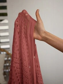 SHEIN VCAY 大尺碼夏日假期休閒空心針織蝙蝠袖開衫，純色