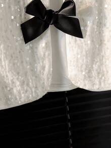 SHEIN Tween Girls' Shiny Sequin Short Jacket - White - View 6