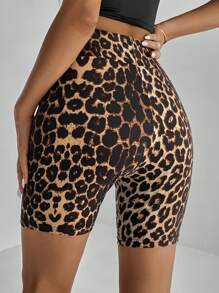 SHEIN Tall Shorts cortos de bicicleta con estampado de leopardo - Multicolor - Ver 3