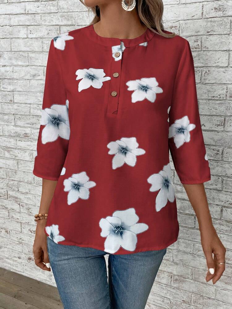 Women's Casual Shirt With Random Print, Simple Style