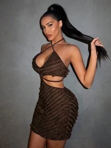 SHEIN SXY Fall Clothes Summer Strap Spaghetti Strap Ruffle Hem Fish Tail Long Dress For Women - Brown - View 1