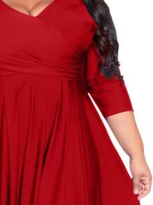 Vestido largo y elegante con cuello cruzado para mujer de talla grande, color rojo primaveral - Rojo - Ver 7