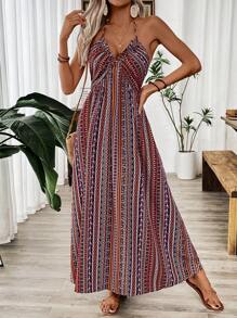 Breezaya Long Beach Print Casual Dress, Summer - Multicolor - View 3