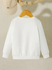 Young Girls' Simple Printed Round Neck Long Sleeve Sweatshirt, Family Matching Outfits - White - View 2