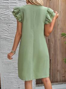 EMERY ROSE Ladies' Solid Color Round Neck Casual Summer Dress Green Dress Teacher Clothes Brunch Dress Back To School Clothes,Sage Green Dress - Green - View 2