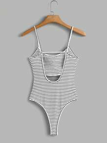 Comfortcana Ladies' Striped Printed Sleeveless Bodysuit For Summer - Black and White - View 1