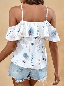 SHEIN Frenchy Women's Floral Print Holiday Ruffle Blouse With Ruffle Trim