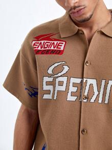 Manfinity Roghcode 男士時尚印花插肩針織毛衣 - 卡其色 - 查看 5