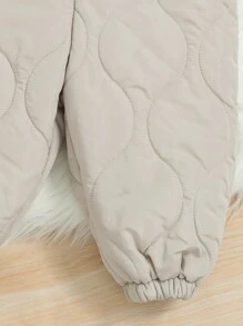 SHEIN 新生男童/女童复古菱格绗缝加厚保暖面料可调节肩带连体裤，米色，百搭休闲套装适合室内和室外，韩式/日系风格 - 杏色 - 查看 4