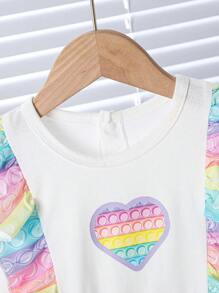 Baby Girl Casual Striped Colorblock Ruffle Romper, Summer - White - View 4