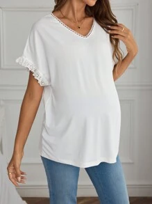 SHEIN 孕婦純色V領夏季休閒短袖T恤