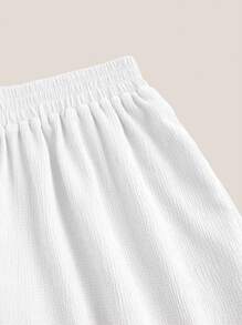 SHEIN EZwear Ladies' Solid Color Simple Pleated Strapless Top And Loose Pants Set - White - View 4