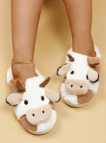 Zapatillas de casa cálidas con diseño de vaca para mujer en otoño/invierno - Multicolor - Ver 2