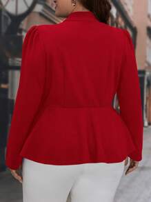 SHEIN Clasi Áo khoác dài tay bong bóng màu trơn thanh lịch Plus Size có viền nhún bèo, mùa Xuân Thu - Đỏ - Xem 2