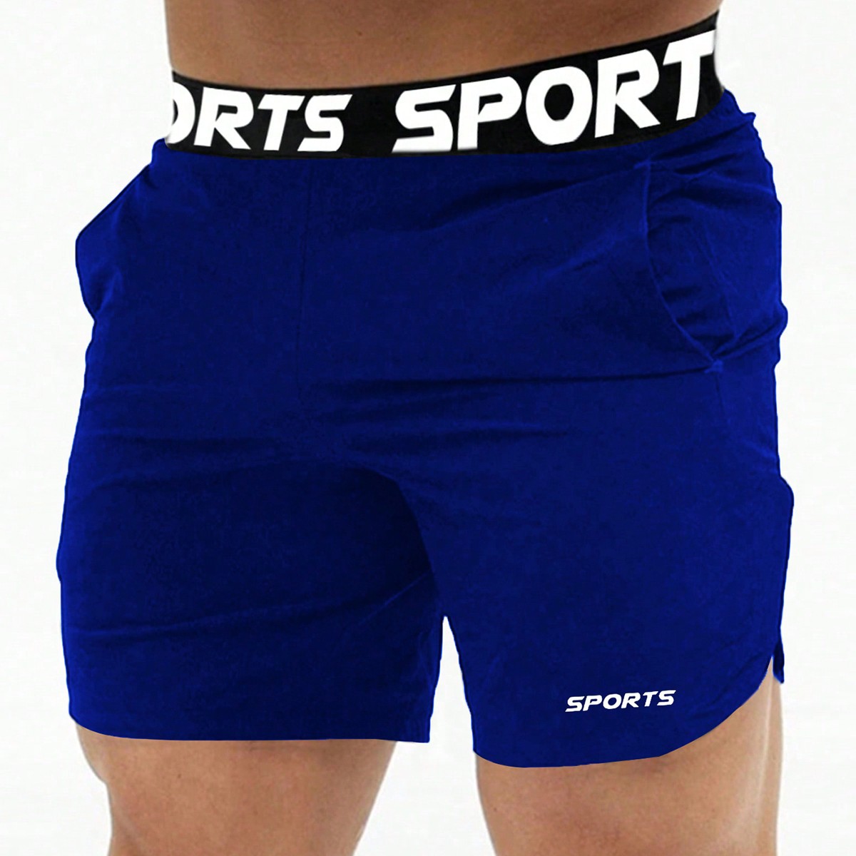 Pantalones cortos deportivos de estilo novio con cinta de jacquard con letras para la escuela, pantalones cortos de gimnasio azules, ligeros