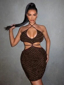 SHEIN SXY Fall Clothes Summer Strap Spaghetti Strap Ruffle Hem Fish Tail Long Dress For Women - Brown - View 3