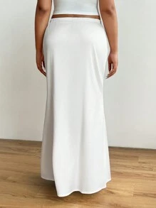 SHEIN EZwear Plus Size Solid Color Casual Knot Front Skirt, Summer - White - View 2
