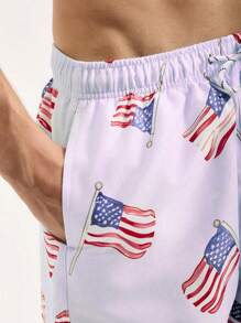 Manfinity Swimmode Men's American Flag Printed Drawstring Waist Loose Beach Shorts For Vacation