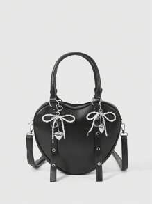 ROMWE Avant PU皮心形和蝴蝶結裝飾單肩包斜背包，適用於工作、派對、商務和旅行，可兼作背包