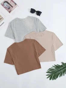 Chiquease 3pcs Solid Round Neck Tee - Multicolor - View 2