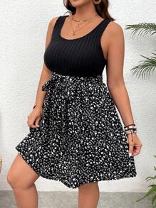 SHEIN VCAY Plus Size Vacation Spliced 2 In 1 Dress