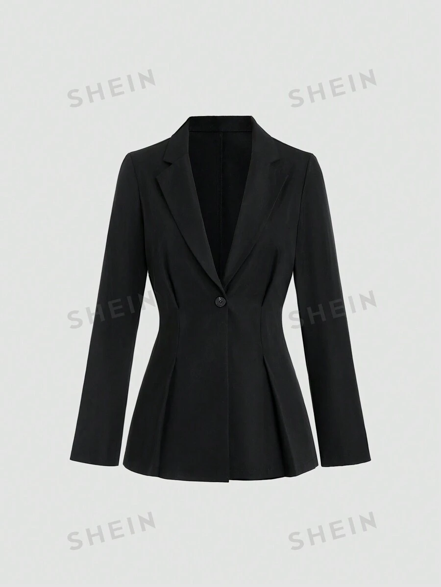 Sweetra Blazer liso con detalle de pliegues y un solo botón