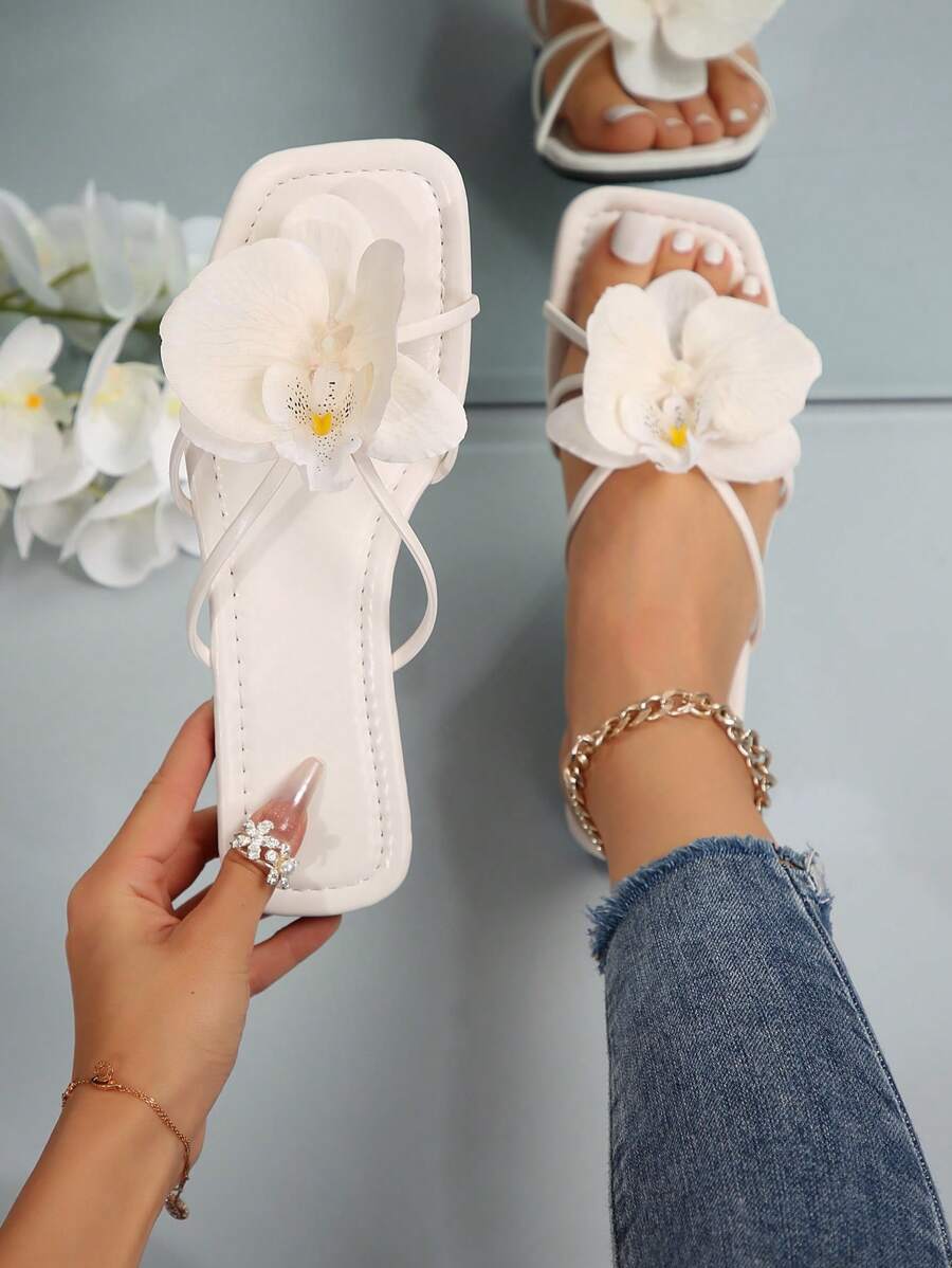 Dép lê đế bằng kiểu Pháp với quai hoa dành cho nữ, dép đi trong nhà thời trang mùa hè mới, thích hợp cho hẹn hò, mua sắm, dự tiệc.