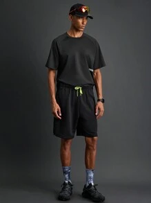 Acti Log 纯色简约男友风男士日常短袖T恤短裤运动套装健身健身套装 - 黑色 - 查看 7