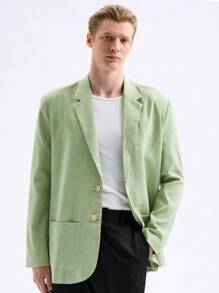 Manfinity NXTstreet Áo khoác blazer nam dáng rộng màu trơn, tay dài, thích hợp cho mùa xuân và mùa thu, thích hợp cho công sở - màu xanh lá - Xem 5