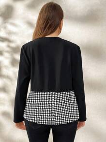 SHEIN Clasi Plus Size Business Jacket With Black And White Houndstooth Patchwork Design