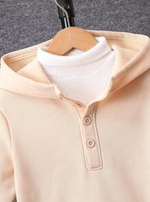 Tween Boys Kangaroo Pocket Half Button Hooded Tee Without Sweatshirt - Apricot - View 4