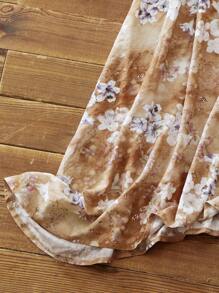 Mulvari Vestido casual de manga murciélago con estampado de flores teñidas para vacaciones de mujeres