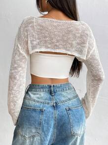 SHEIN Unity 女士短款休闲毛衣，百搭针织套头衫，秋冬季 - 白色 - 查看 2