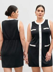 BizChic Vestido elegante sin mangas de punto de bloques de color - Negro - Ver 9