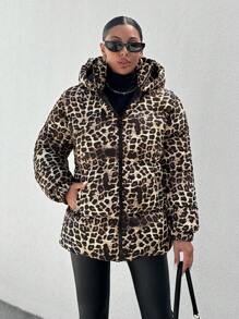EURMUSE Stylish Leopard Printed, Premium Quality Keep Warm Feature Puffer Winter Coat